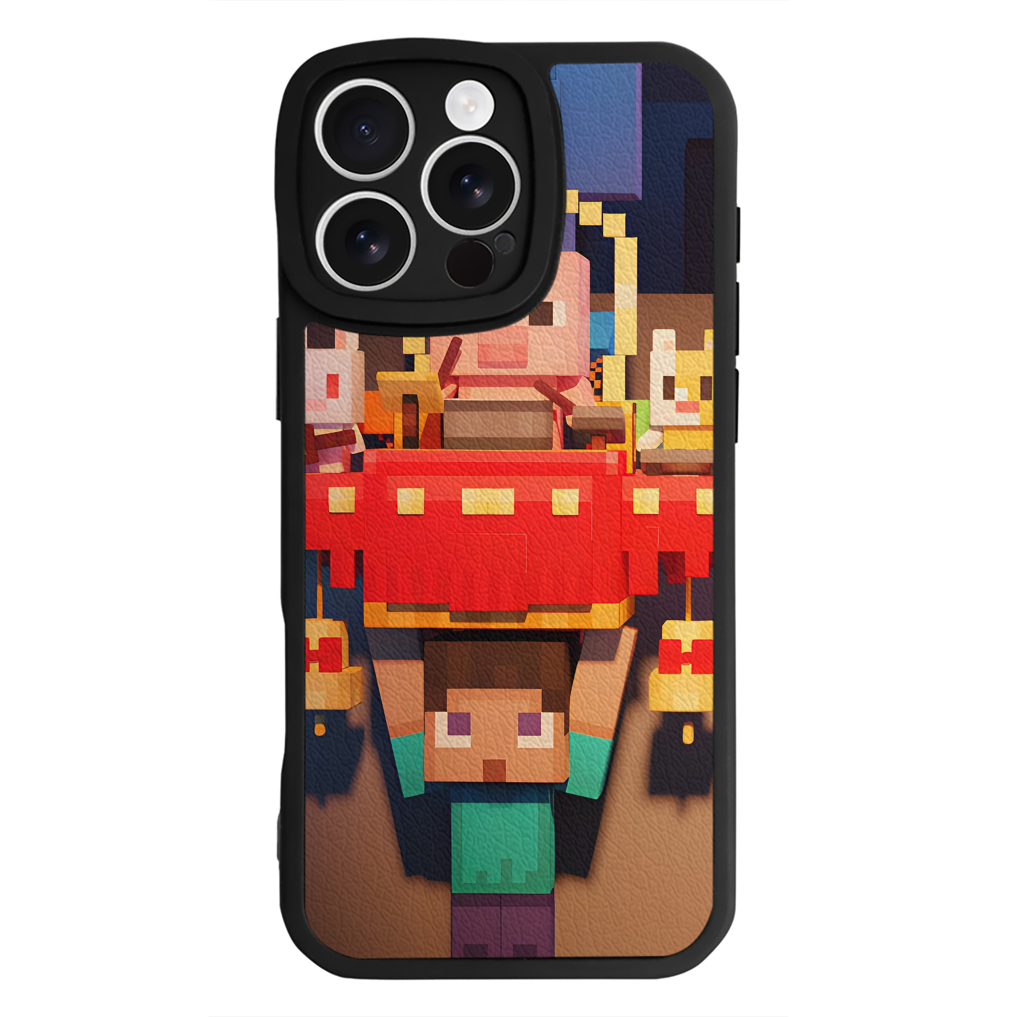 （画像用） マインクラフト ブロックの世界 Minecraft MC Block world 【iPhone 16シリーズ対応】シリコンスマホケース（レザー調） 材質：シリコン